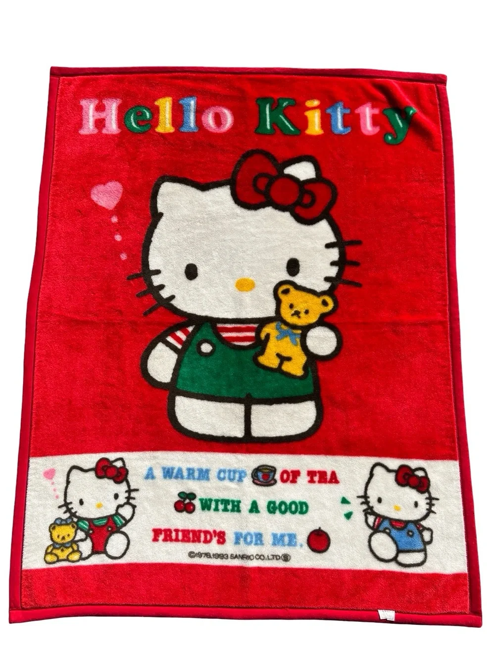 RARE VTG HELLO KITTY 1993 Plush Minky Blanket Made in Japan 68.5x53” Cozy Fleece